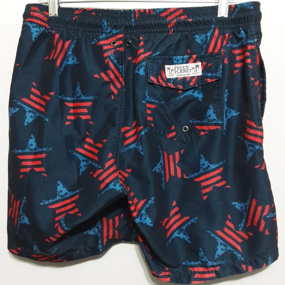 Free Planet Navy and Red‎ Patterned Swim Trunks